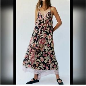 Free people Floral Maxi Dress with Lace Hem NWT